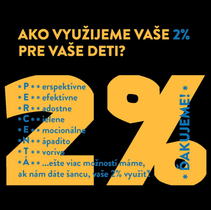 Darujte 2% z daní za rok 2025 pre Deti a umenie n.f. alebo Čečinku a Čečinu! Ďakujeme!